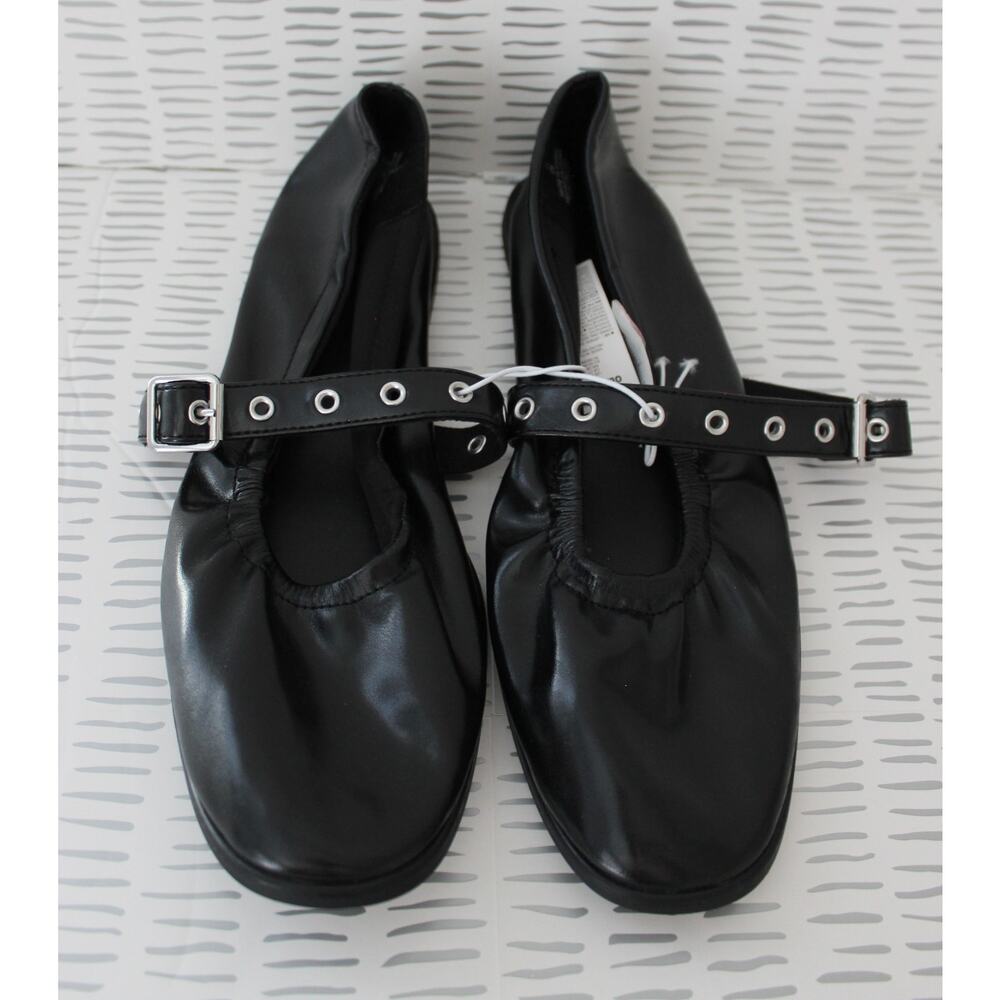 Old Navy Faux-Leather Mary-Jane Scrunch Ballet Flats Black Size 11 NWT